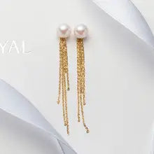 Sinya Classical Au750 Gold 18k Tassel Natural Real Round Pearls Stud Earring for Women Girls Mum Best Gift - 4-5mm