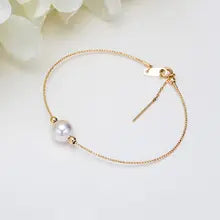 Sinya Natural Pearl 18k Gold Beads Au750 Jewelry Bangles Can Adjust Wear Length DIY Jewellery for Women Girl Mum Lover - 7-7.5mm