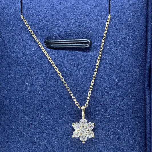 14K Yellow Gold Flower Pendant Necklace with 0.25ctw Lab Diamonds