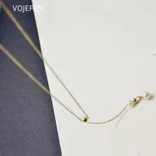 18K Gold Pearl Pendant Necklace for Women - Adjustable Vintage Jewelry