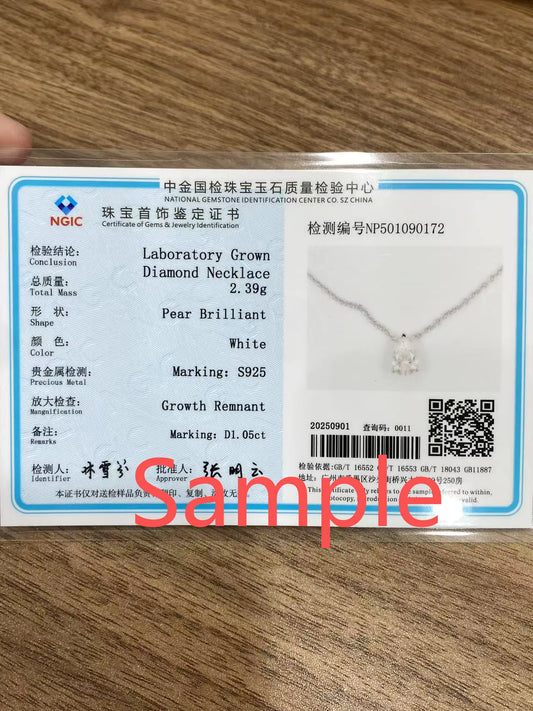 1 Ct Pear IGI Lab-Created Diamond Pendant Necklace 14K White Gold