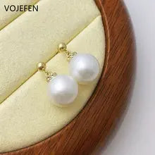 18K Gold Hanging Earrings with Freshwater Pearls - Elegant Women's Jewelry