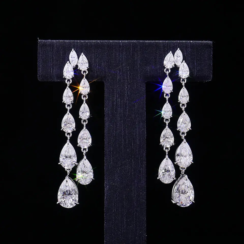Women’s Moissanite Tassel Earrings - 925 Silver & Platinum Gift Set