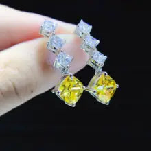 Solid Platinum PT950 Earrings 2CT Yellow Cushion Diamond Studs