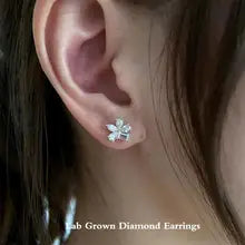 14K/10K Gold Daisy Floral Earrings 1Ctw Lab Diamond - 10K Rose Gold