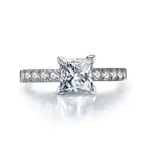 Classic Solid 14K White Gold AU585 1CT Princess Moissanite Wedding Ring For Women Popular Jewelry For Party Invitation - 4 Clear