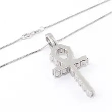 Provence Ankh Cross Pendant in 14K White Gold with Moissanites - Unisex Jewelry