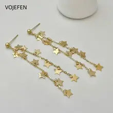 18K Gold Drop Hoops Earrings - Luxury Pentagram Tassel Design