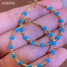 18K Gold Turquoise Hoop Earrings for Women | Vintage Jewelry Trend 2025