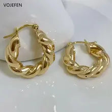 18K Gold Hoops Earrings - Vintage Luxury Rope Design for Women