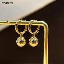 18K Gold Hoop Earrings for Women - Classic Ball Pendant Design