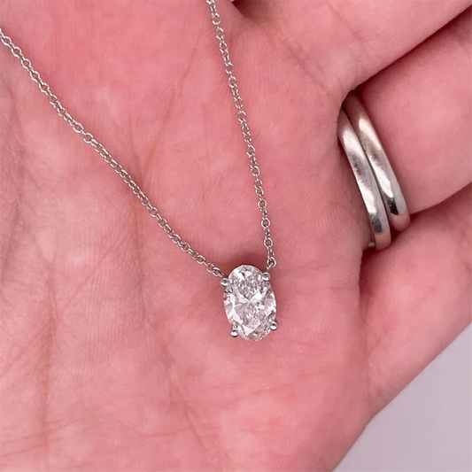 1-4Ct Oval Cut DEF VS Lab Grown Diamond Pendant 14k Gold Necklace IGI
