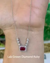 Ruby & Lab Grown Diamond 0.5CT Halo Necklace in 14k White Gold