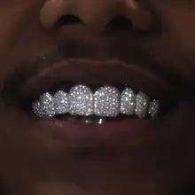 Silver 925 Lab Grown Diamond Grillz - Custom Fit 6 or 8 Teeth, Hip Hop Style