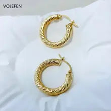 18K Gold Rope Hoop Earrings for Women - Luxury Twisted Jewelry