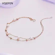 18k Gold Pearl Pendant Bracelet - Adjustable Double Layer Charm Jewelry