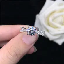 Solid 18K White Gold AU750 Ring Certified 1CT Moissanite Wedding Ring For Women Love Promise Gift For Girl Last Forever D Color - 4 Clear