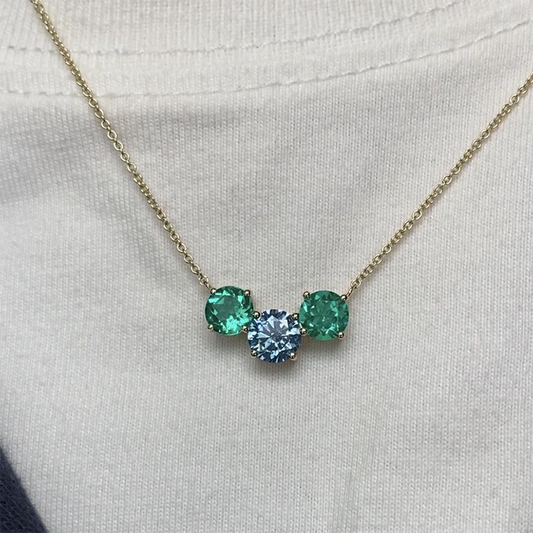 1Ct Blue Round Cut Lab Grown Diamond Pendant Necklace, 14K/10K Gold