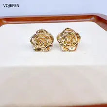 18K Gold Flower Stud Earrings - Certified Genuine AU750 Jewelry