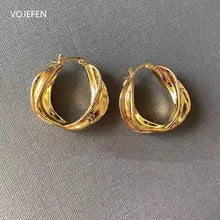 18K Gold Twisted Oval Hoop Earrings for Women - Elegant Large Jewelry