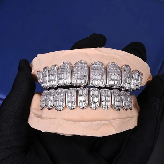 AEAW Custom Lab Grown Diamond Grillz HPHT Baguettes 925 Silver 10K