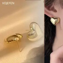 18K Gold Heart Stud Earrings - Luxury Vintage Jewelry Gift