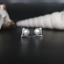 Sinya 7-8mm Natural Pearl Stud Earrings in 925 Silver for Women