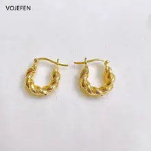 18k Gold Hoops Earrings for Women | Genuine AU750 Rope Design Jewelry