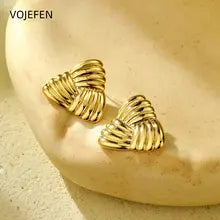 18K Gold Triangle Stud Earrings - Elegant Vintage Charm for Engagement