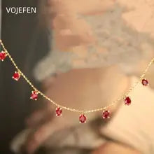 18K Gold Ruby Pendant Necklace - Luxury Choker Jewelry for Birthdays