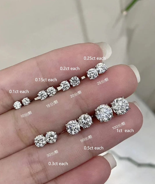 Round Cut Lab Grown Diamond Stud Earrings 0.50-2ct 925 Silver IGI