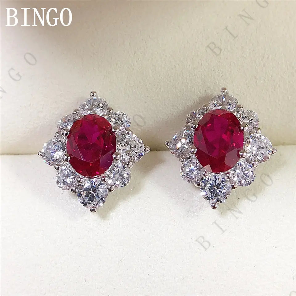 White Gold AU750 Ruby Stud Earrings for Women 1.5CT Gemstones