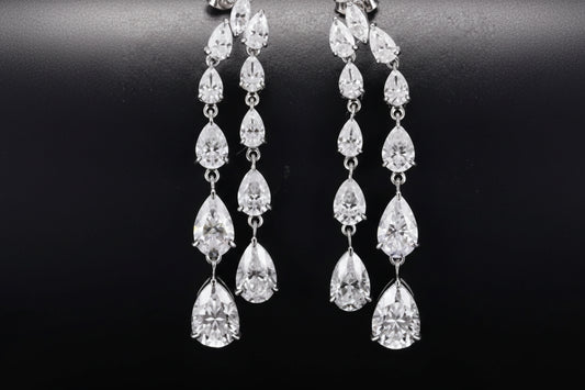 Women’s Moissanite Tassel Earrings - 925 Silver & Platinum Gift Set