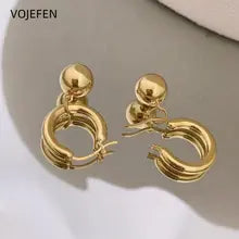 18K Gold Drop Hoop Earrings for Women - Luxury Vintage Jewelry