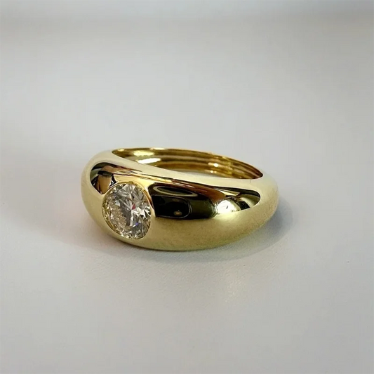 0.5CT Round Cut Lab Grown Diamond Ring, 14K Yellow Gold, IGI Certified