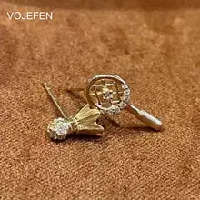 18K Gold Lab Grown Diamond Stud Earrings - Trendy Badminton Racket Design