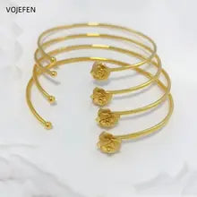 18K Gold Rose Bangle Bracelet - Luxury Designer Plant Jewelry