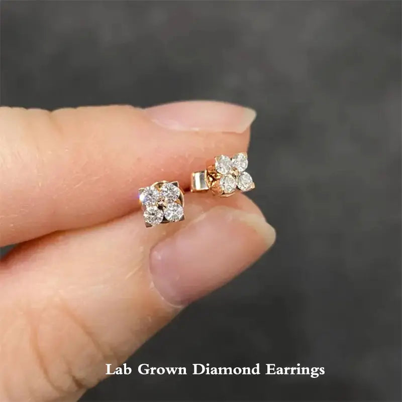 0.2 Ctw Four Clover Round Cut Lab Grown Diamond Earrings 14K Gold