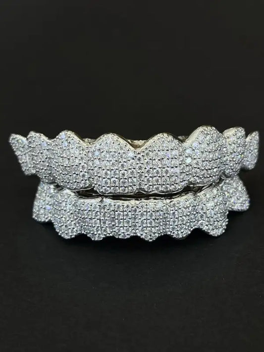 Customizable Silver 925 Lab Grown Diamond Grillz for 6 or 8 Teeth