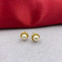 Sinya Real 18k AU750 Gold Stud Earrings for Women Girls Mother Natural Pearls Diameter 6-7mm Twist Design High Quality Hot Sale - natural white