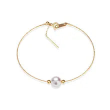 Sinya Natural Pearl 18k Gold Beads Au750 Jewelry Bangles Can Adjust Wear Length DIY Jewellery for Women Girl Mum Lover - 7-7.5mm