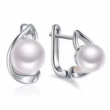 Sinya Fashion Moon Design Natural Pearls Earring In 925 Pure Sterling Silver For Women Mum Lover Girls Wedding Brand Jewelry Hot - Natural white pearls