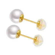 Sinya Au750 Fine Jewelry Women Girls Mum Best Gift Classical 18k Gold Natural Perfect Round Pearls High Luster Stud Earring - 4-5mm