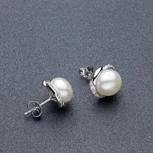 Sinya New Arrival 925 Sterling Silver Natural Pearls Stud Earring for Women Girl Wife High Luster 9-10mm Pearl Hot Sale - natural white pearl
