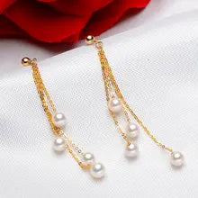 Sinya 18k gold beads earring with natural round pearls tassel drop earring in Au750 gold for Women girls Mum DIY wear 2019 News - Rose gold color 4-4.5mm
