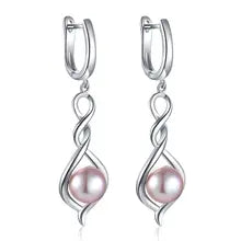 Sinya 925 Sterling Silver Drop Hoop Earring High Luster Natural Freshwater Pearls Jewelry Best Gift for Women Ladies Mum - Natural white pearls