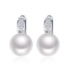 Sinya Freshwater Pearls Earring 925 Sterling Silver Euro English Lock Fine Jewelry New And Hot Hoop Earrings for Women Ladies - Natural white pearls