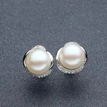Sinya New Arrival 925 Sterling Silver Natural Pearls Stud Earring for Women Girl Wife High Luster 9-10mm Pearl Hot Sale - natural white pearl