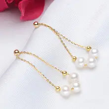 Sinya Au750 Gold Drop Earring with Natural Round High Luster Pearls Long Chain Tassel DIY Gold Beads Earrings for Women Hotsale - Yellow gold color 4.5-5mm