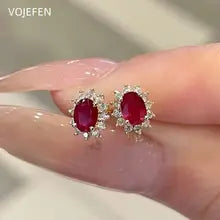 Elegant 18K Gold Ruby & Diamond Stud Earrings - Luxury Wedding Style